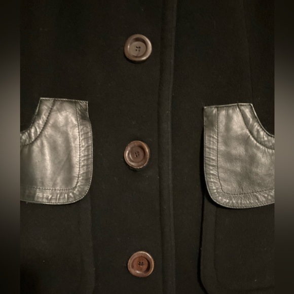 Mackage Black Wool & Leather Peacoat Size Medium #2328 - Picture 9 of 11